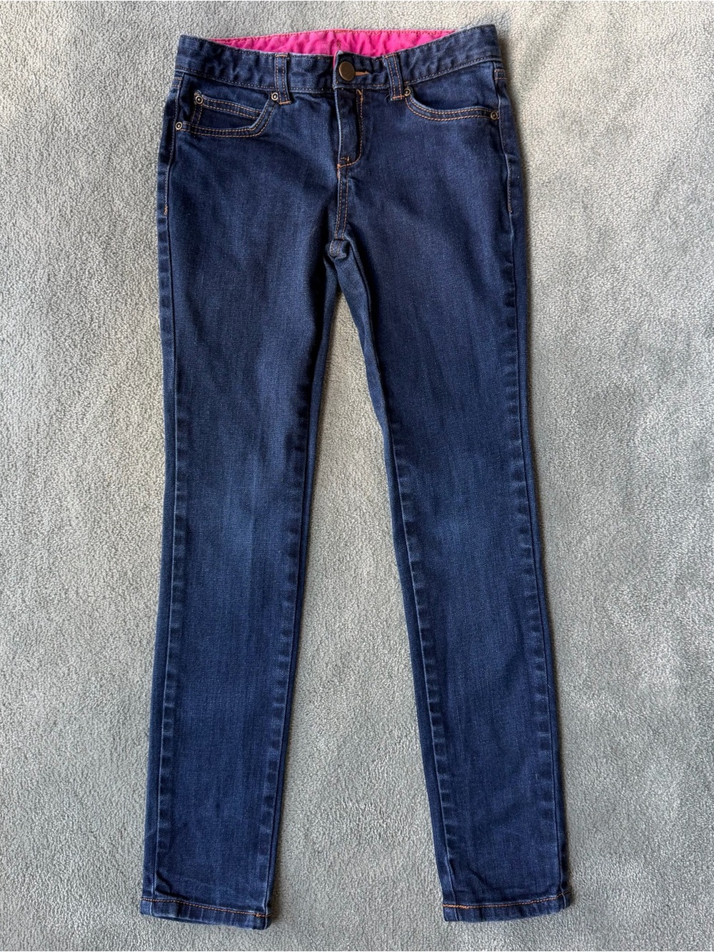 Garnet Hill Kids Dark Blue Skinny Jeans with Pink Waistband